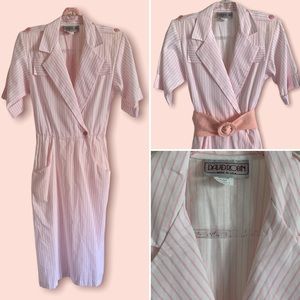 Vintage 80s Pink Candy Striped Cotton Blend Dress